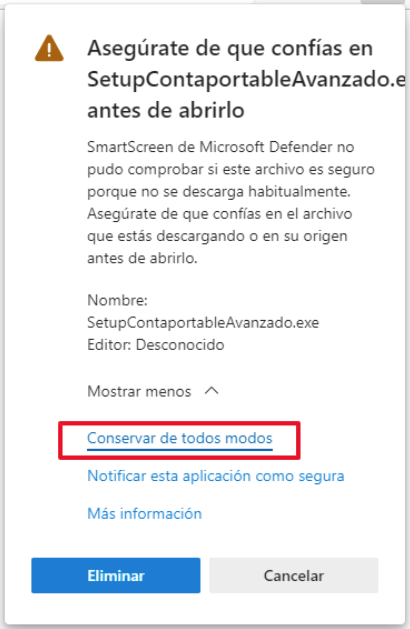 Mensaje de descarga no habitual en Microsoft Edge